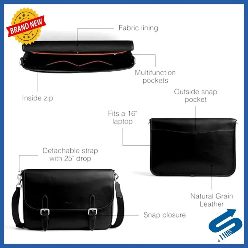 Leather Messenger Bag with Detachable Strap, Crossbody Wear